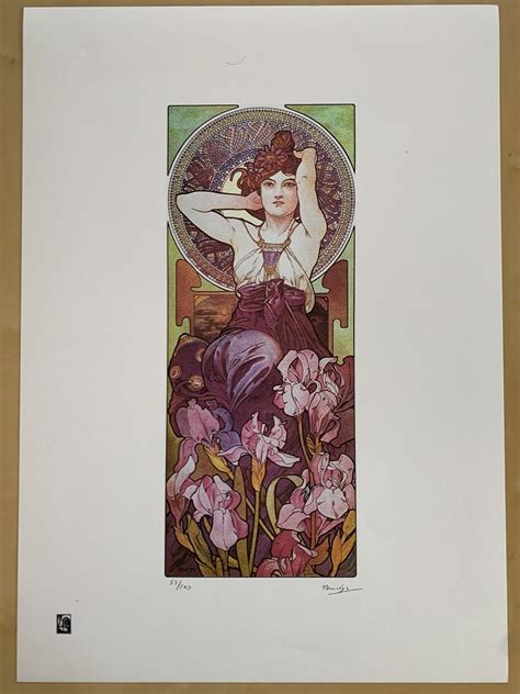 Alphonse Mucha Amethyst1900 Lithography Certificate Signed Top Wall