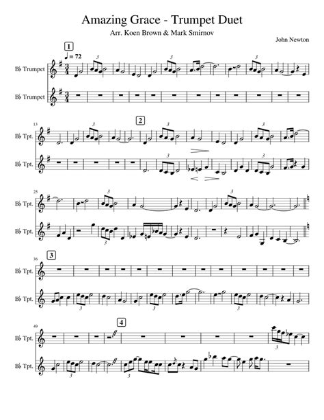 Amazing Grace Trumpet Duet Sheet Music For Trumpet In B Flat Brass