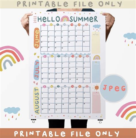 Summer Poster Monthly Calendar Summer Planner Summer Break Etsy In