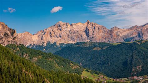 Panoramic View Of Magical Dolomite Peaks Forests Valleys At Autumn