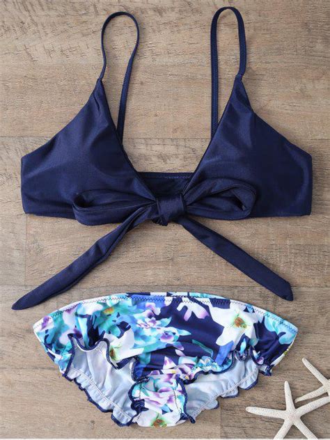 [13 off] 2021 cami printed bowknot bikini set in blue zaful