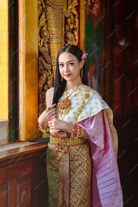 premium photo thai girl in traditional thai costume identity culture of thailand