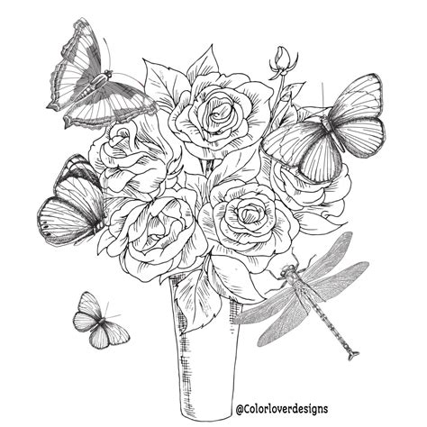 Printable Coloring Page Flowers Stress Relieving Patterns Etsy