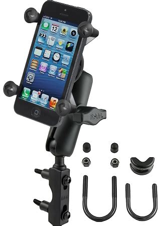 Additional information includes compatibility lists, components, assembly instuctions/videos. RAM U-Bolt Motorcycle Mount with Universal X-Grip® Phone ...