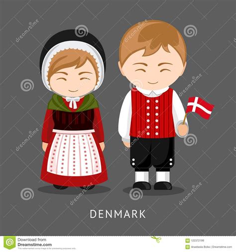 Danes In National Dress With A Flag Stock Vector Illustration Of