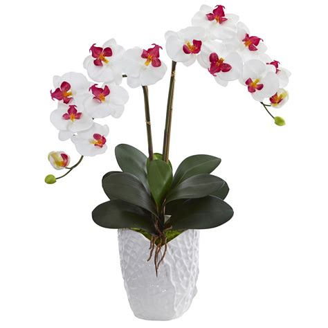Nearly Natural Double Phalaenopsis Orchid Artificial Arrangement In Vase