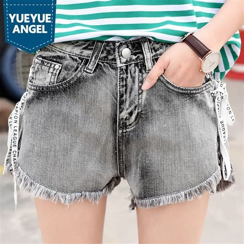 Korean Style Tassel Cross Lace Up Denim Shorts With High Waist Summer