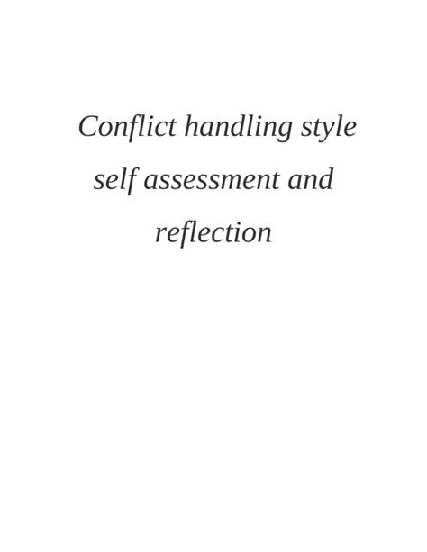 conflict handling style self assessment and reflection