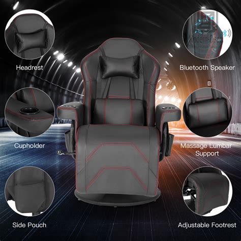 Ergonomic Gaming Chair Bluetooth Speakers Footrest Office Massage Swivel Chair Ebay