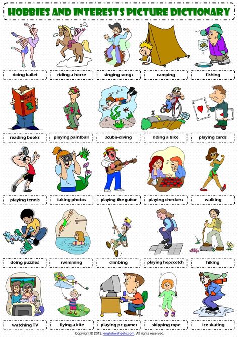 Hobbies and interests pictionary poster vocabulary ...