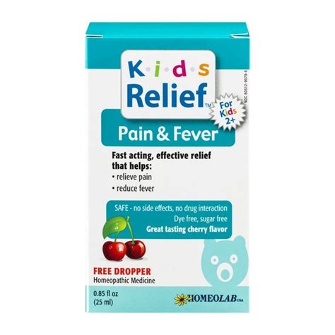 Kids Relief Pain And Fever Cherry Flavor Homeopathic Medicine 085 Fl Oz
