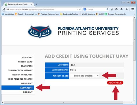 You can add money to your card for free via direct deposit or from your bank account. Printing Services : Florida Atlantic University