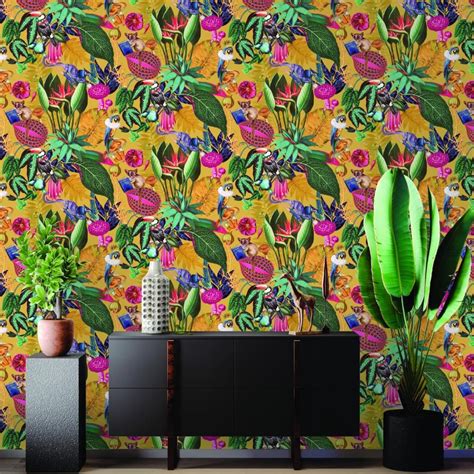 a tropical soiree wallpaper in yellow by walls republic burke decor wallpaper direct paper