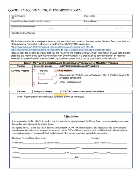 Vaccine Medical Exemption Form Fill Online Printable Fillable