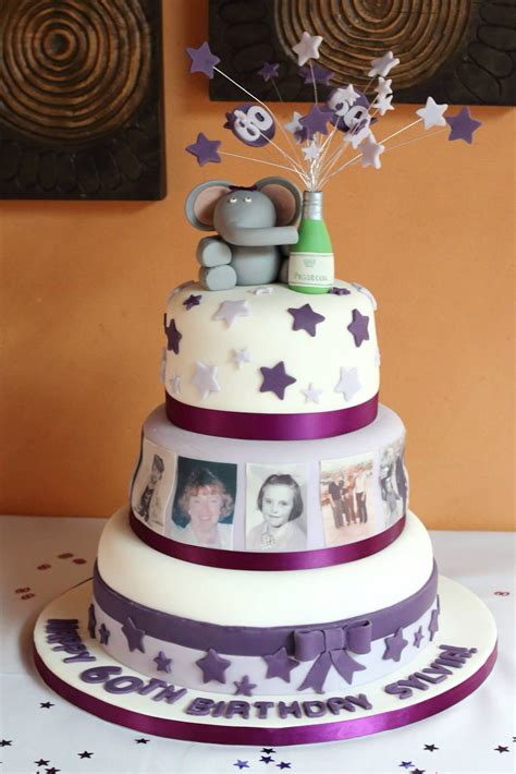 If you are gonna wish 60th birthday to your here we have the best collection of happy 60th birthday cake with name generator, by using which you can write a name on birthday cake with a. 60th Birthday Cake, edible photos, elephant, Prosecco, purple, lilac, stars, | Birthday cake ...