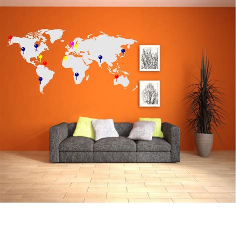 World Map Wall Decal With Markers Map With Markers World Etsy Map