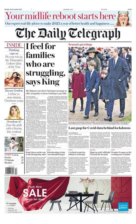 Daily Telegraph Front Page 26th Of December 2022 Tomorrow S Papers Today