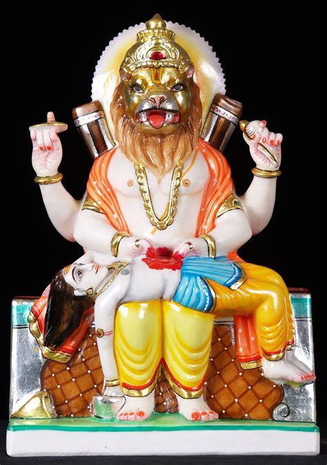 Sold Marble Narasimha Statue Killing The Demon 15 57wm3e Hindu