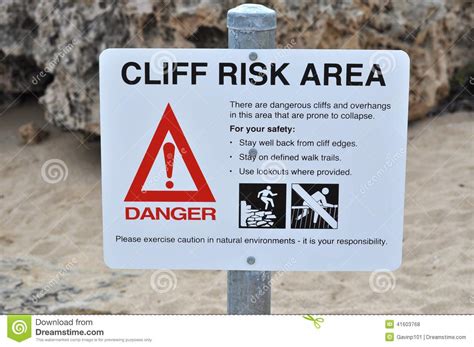 Caution Safety Sign Cliff Risk Area Falling Stock Photo