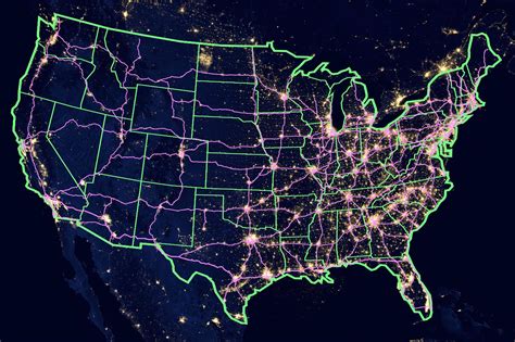 Light Map Of Usa Overlay With Interstate Routes Maps On The Web