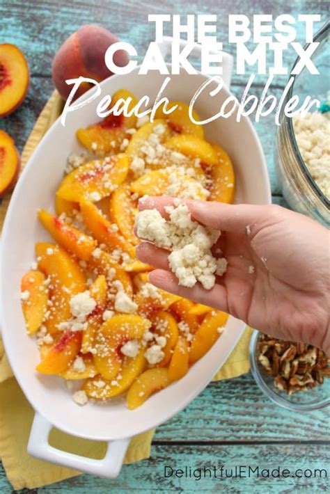 Just mix together fresh peaches and add a simple cobbler topping. Cake Mix Peach Cobbler | The BEST Peach Cobbler with Cake Mix recipe!