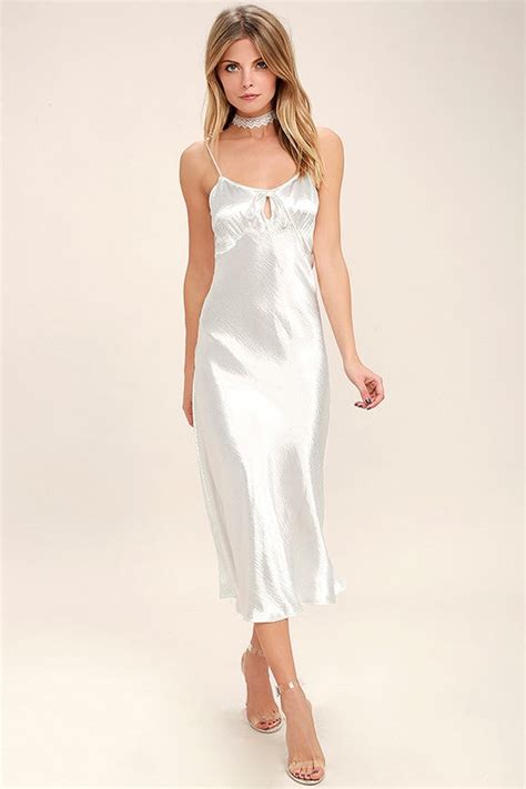 Lovely White Dress Midi Dress Slip Dress Satin Slip Dress 74