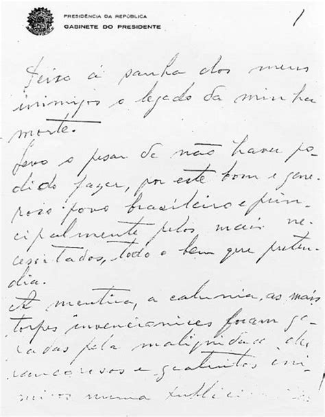 Carta Testamento De Get Lio Vargas S Hist Ria