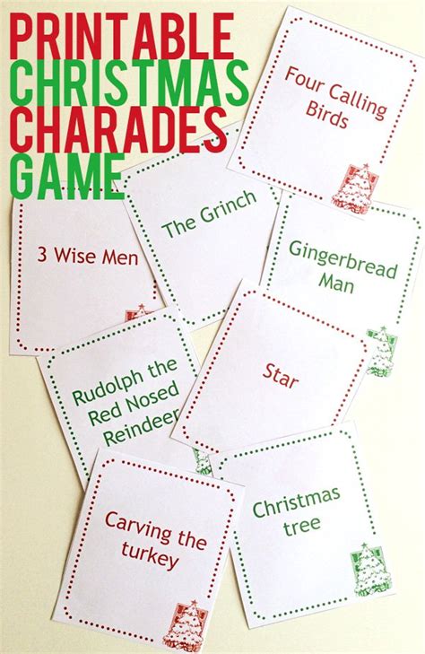 christmas charades cards printable game cards to