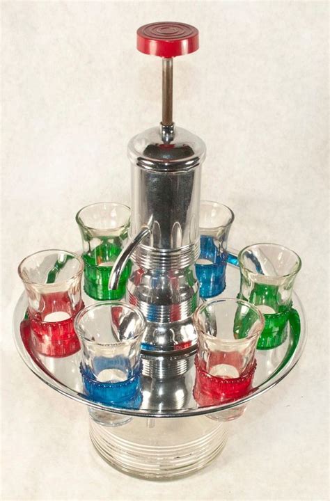 Discuss shot glasses, post shot glass gifs, etc. vintage PUMP DECANTER chrome CELLULOID BANDED SHOT GLASSES set 1950's bakelite | Vintage pumps ...