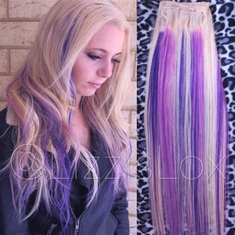 20 Clip In Extensions Purple Lilac And Blonde Highlights