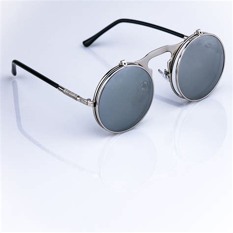 hipster sunglasses steampunk gothica silver frame clear and revo hipster sunnies