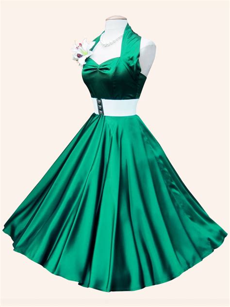 1950s Halterneck Dark Green Satin Dress