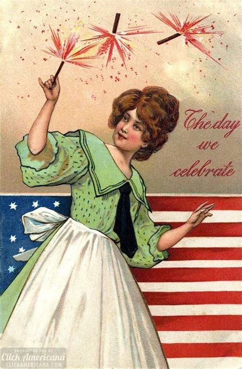 And she rounded out the patriotic tribute with red frame sunglasses, her blonde tresses in pigtails, all while she waved an america flag. Vintage postcards for the 4th of July to see & share - Click Americana
