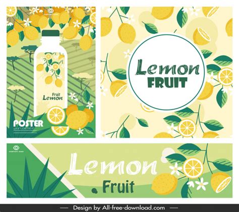 Lemon Juice Advertising Banner Bright Colorful Classic Decor Vector