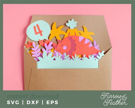 Dinosaur Pop Up Box Birthday Card Template 3d Papercut Svg Etsy