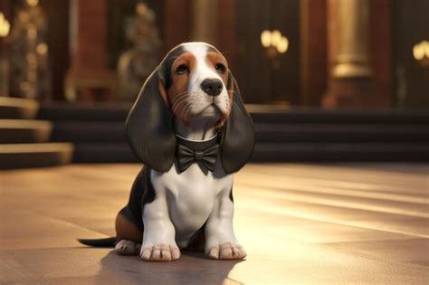 Premium Photo A Cute Basset Hound Puppy In A Classic Tuxedo Look 00162 00