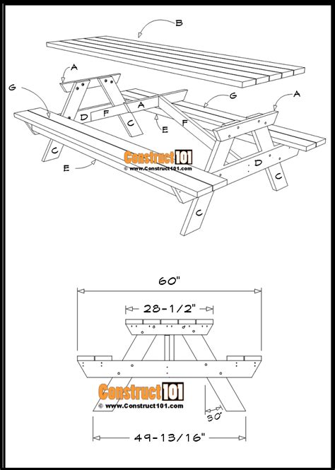 Free Picnic Table Plans Pdf Download Construct101 In 2021 Picnic Table Plans How To Plan