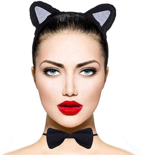Lux Accessories Halloween Girls Fun Black Cat Ear Tail Bow Accessories