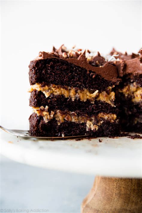 The best homemade german chocolate cake with layers of coconut pecan frosting and chocolate frosting. Upgraded German Chocolate Cake - Sallys Baking Addiction