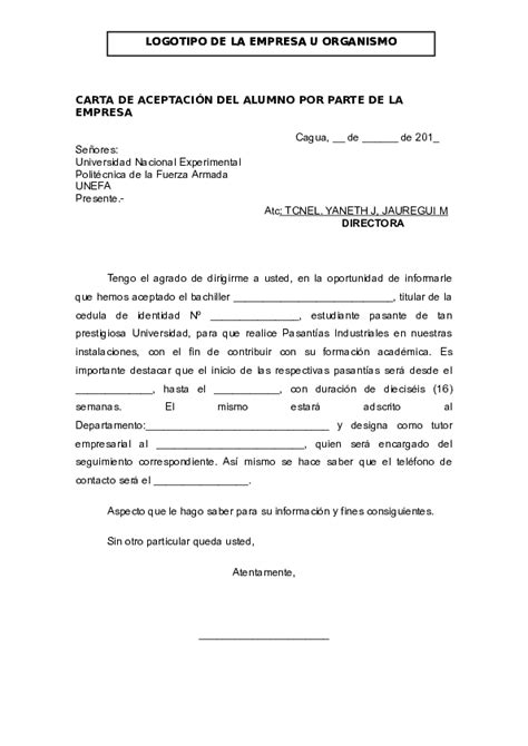 Doc Modelo Carta De Aceptacion Oscar Jaimes Rincon