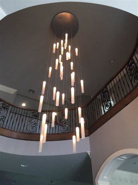 Amazing Modern Two Story Staircase Chandelier Led Grey White Foyer