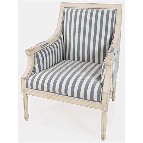 Mckenna Blue Stripe Accent Chair Wexposed Solid Wood Frame