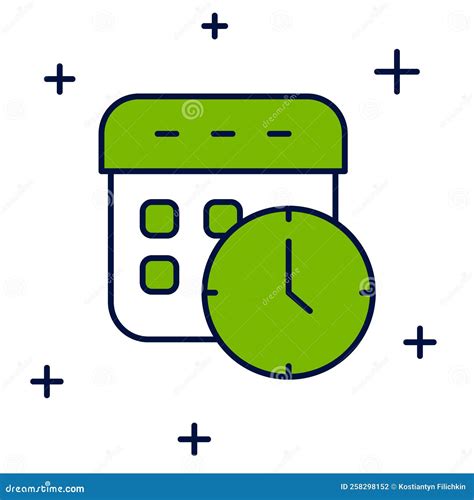 Filled Outline Calendar and Clock Icon Isolated on White Background