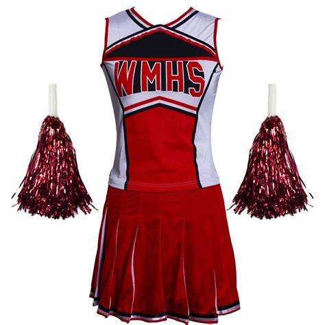 Free Shipping Hot Selling Ladies Costume Fancy Dress Up Red Cheerleader Glee School Girl Costume