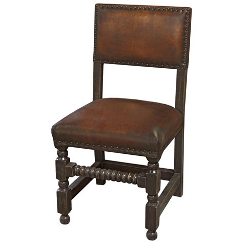 Straight wooden dowel legs with floor protectors for sensitive flooring, each chair features four solid wood legs, with additional steel supports for enhanced safety. Bjerre Rustic Lodge Caramel Brown Leather Bobbin Dining Chair