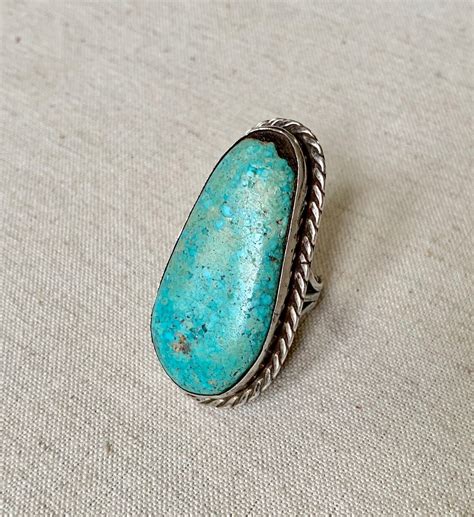 Big Turquoise Ring Sterling Silver Vintage Native American Navajo
