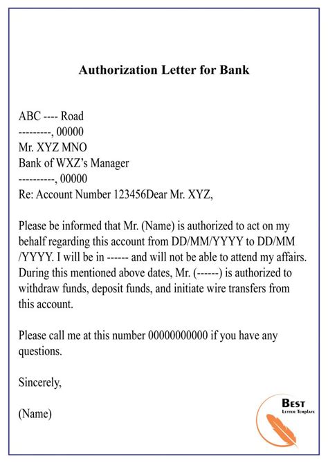 write authorization letter authorization letter format