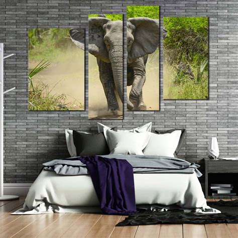 Isolated Elephant Canvas Wall Art Green Trees Scenery Elephant Multi