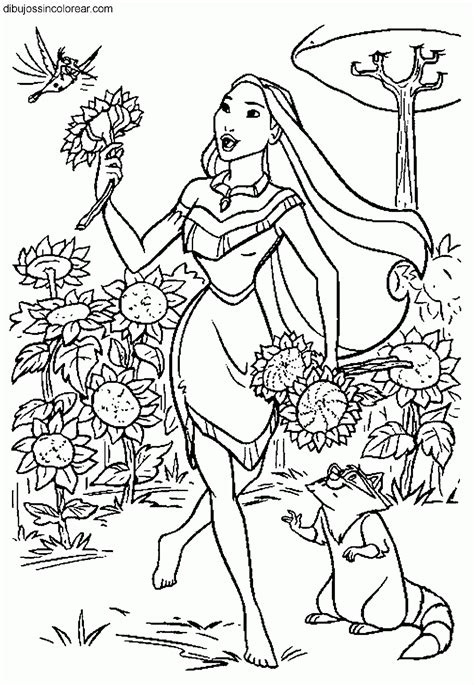 Dibujo de disney para colorear. Dibujos Sin Colorear: Dibujos de Pocahontas (Princesa Disney) para Colorear