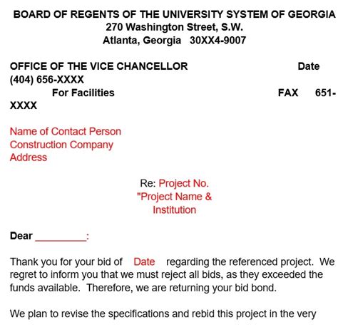 Printable Bid Proposal Rejection Letters Samples And Examples
